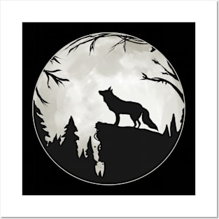 Fox Lover Full Moon Night Hunter Wildlife Hunting Posters and Art